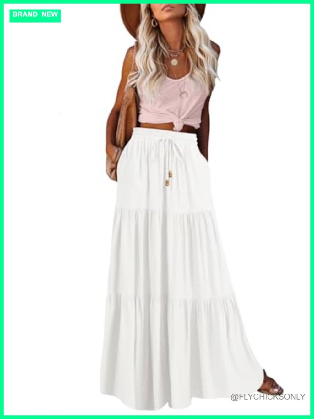 Women's Boho A-Line Tiered Maxi Skirt Flowy Ruffle High Waist Beach with Pockets